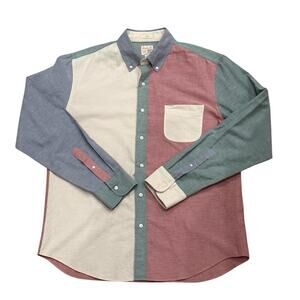 JCrew Mens Slim Broken In Cotton Oxford Colorblock Long Sleeve Top Large Retro